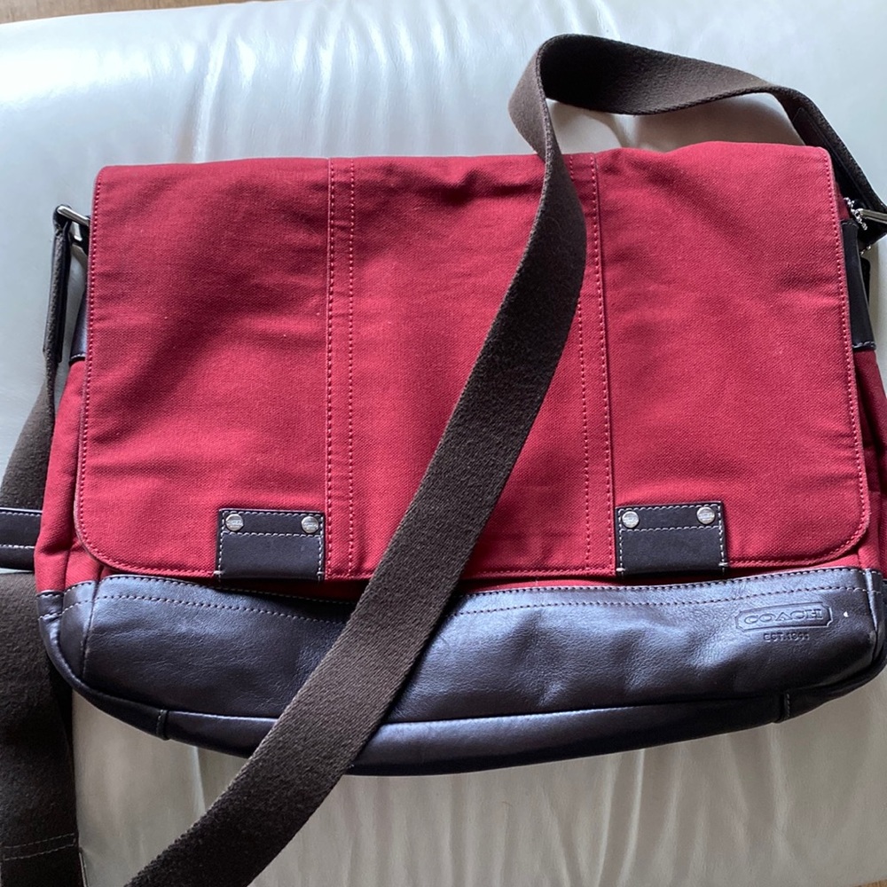 Coach Canvas Leather Red Messenger Laptop Bag